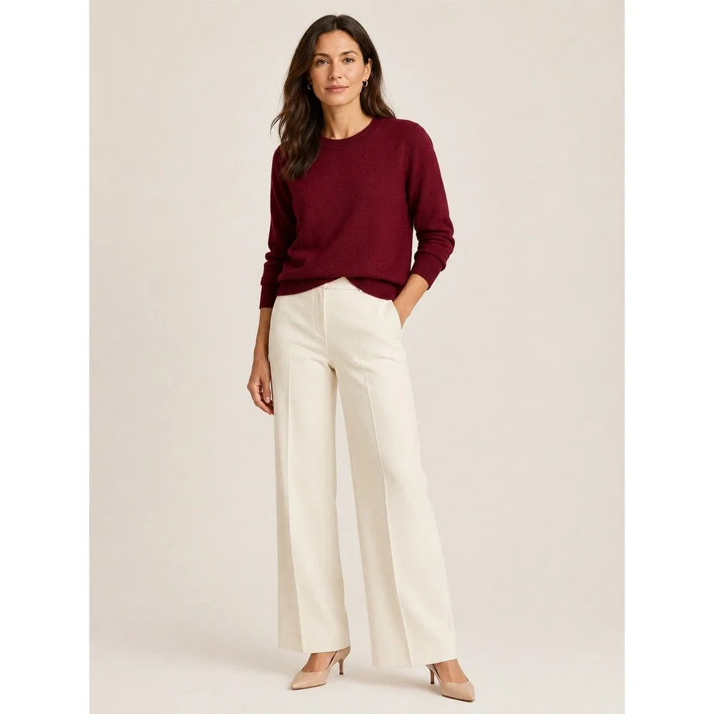 J.Crew Womens Merino Wool Crewneck Sweater S Burgundy Red 3/4 Sleeve Pullover
